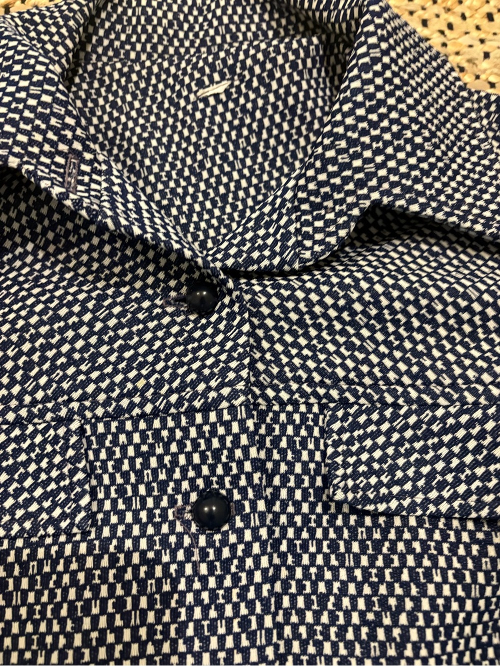 Vintage Retro 70s Navy White Geometric Pant Suit Set High Waist Flare M - Picture 9 of 10